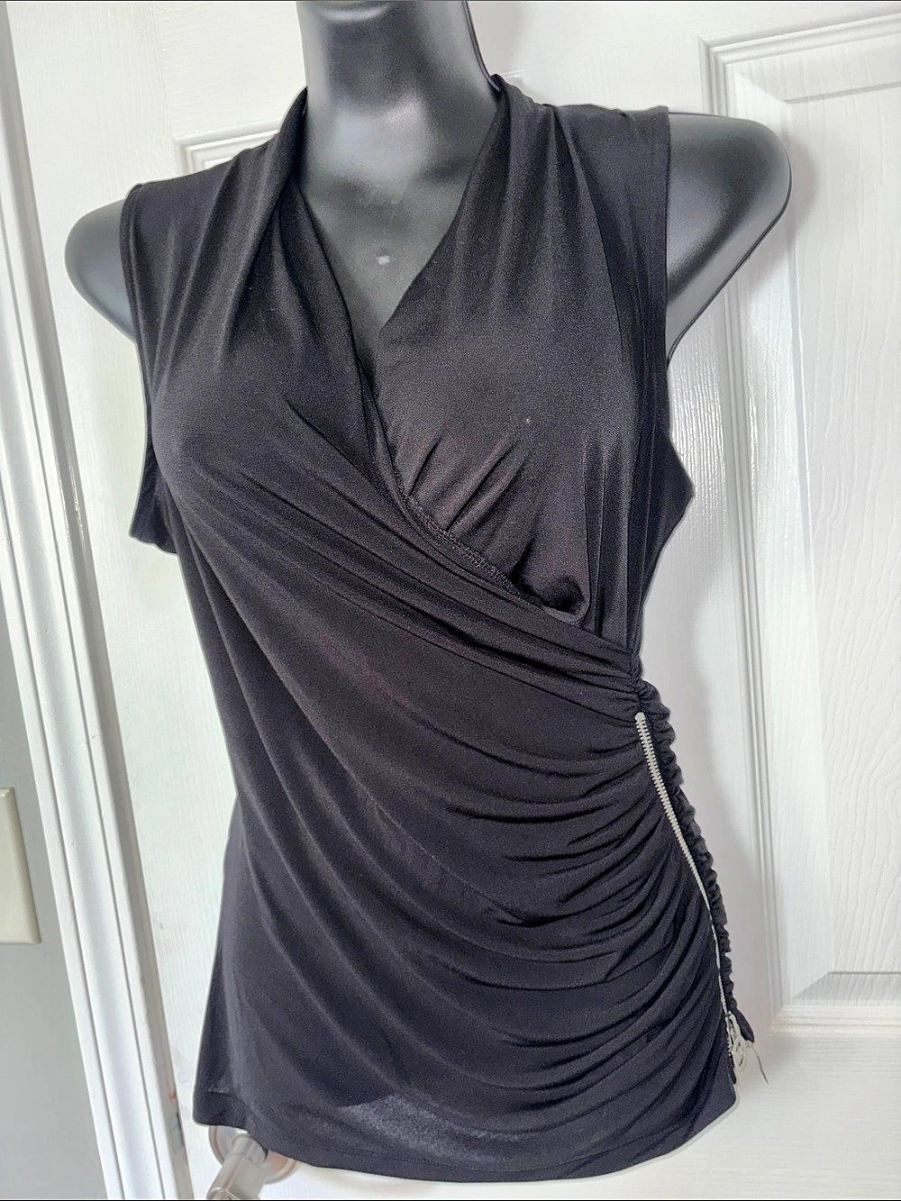 MK Ruched Zip-Detail Top in Black Like New